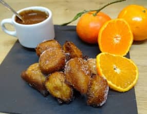 Pets de Nonne sauce ganache chocolat aux clémentines