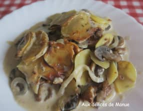 Gratin de pommes de terre aux châtaignes et champignons