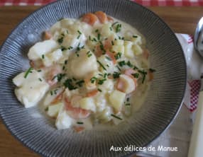 Chaudrée de noix de Saint-Jacques, cabillaud et crevettes à la crème