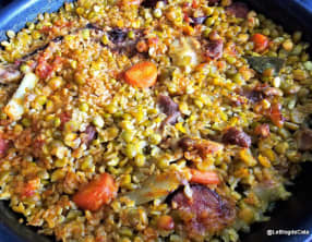 Paella au riz konjac et aux pois cassés