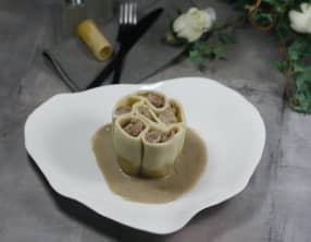 Paccheri farcis au canard confit et au foie gras