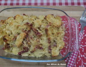 Gratin de pâtes à la cancoillotte et lardons