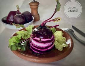 Marbré Warhol betteraves, fromage frais et basilic