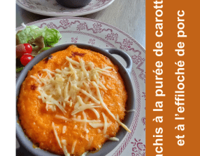 Hachis à la purée de carottes et à l'effiloché de porc