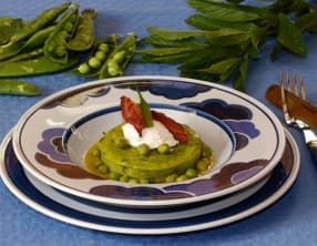Flans de petits pois au lard croustillant