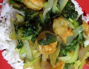 Crevettes sautées aux brèdes chinoises