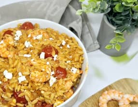 Pâtes orzo aux crevettes, tomates et vodka