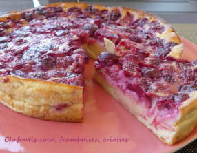 Clafoutis coco, framboises, griottes