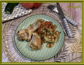 Pilons de poulet aux courgettes, tomates et pois chiches