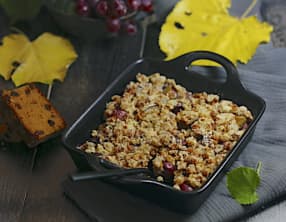 Crumble prunes raisins au pain d’épices