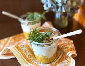 Mousse de carottes aux noisettes, crème de parmesan