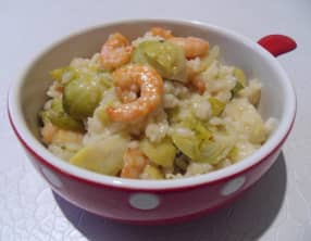 Risotto aux crevettes et choux de Bruxelles au parmesan