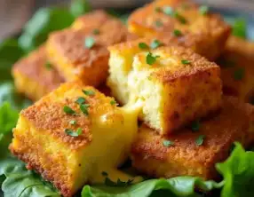 Polenta à la fondue au fromage, panée et frite, sans gluten