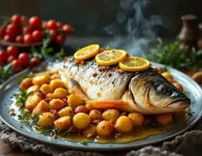 Carpe farcie à l'alsacienne, sauce au beurre d'écrevisses