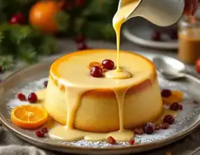 Pudding de crêpes aux fruits confits et sabayon à la vanille