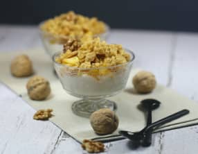 Panna cotta pommes poires et crumble de noix