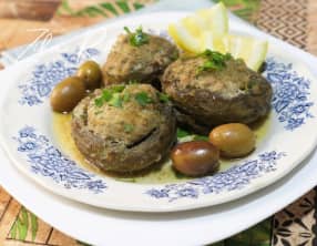 Tajine aux artichauts frais farcis à l'agneau et olives de kalamata maison