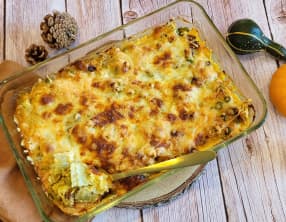 Gratin de courge spaghettis, ravioles et chorizo