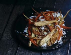 Carottes et panais rôtis au fromage blanc