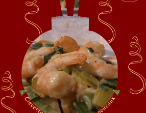 Crevettes au curcuma et aux poireaux