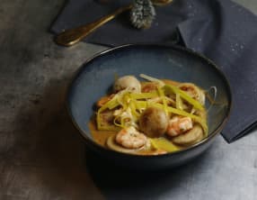 Crevettes et boudin à la bisque au cidre