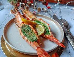Gambas géantes farcies au beurre aillé à la bourguignonne