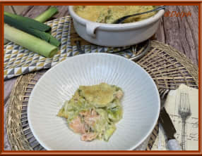 Gratin de poireaux et saumon fumé