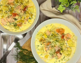 Soupe poireaux pommes de terre et saumon