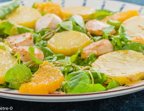 Salade de pommes de terre aux oranges, cresson et noix saint jacques