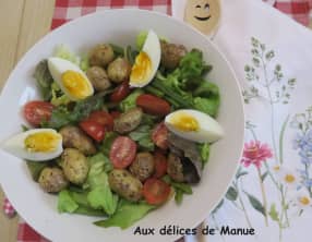 Salade de pommes de terre grenaille rôties aux haricots verts et tomates cerises