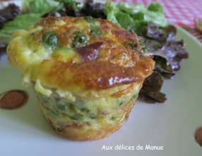 Frittata façon muffin aux petits pois et lardons