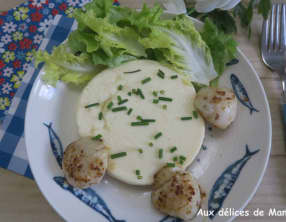Noix de Saint-Jacques rôties et flan au parmesan