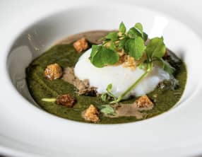 Œuf parfait et vélouté d'ortie