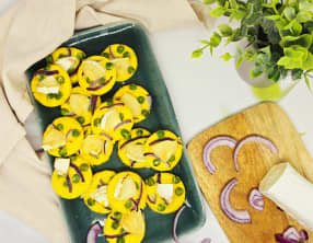 Bouchées de polenta au chèvre et petits pois