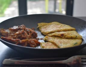 Pancakes de petit épeautre au basilic et tomates séchées