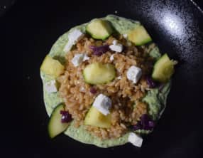 Petit épeautre et crème de courgettes au yaourt de brebis