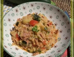 Riz aux courgettes, poivron et bacon