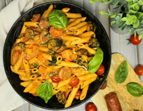 Pennes au chorizo et légumes