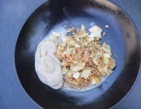 Risotto de petit épeautre aux artichauts, poires et parmesan