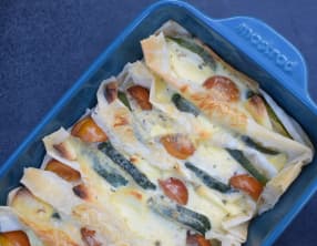 Crinkle cake courgettes, mirabelles et chèvre frais