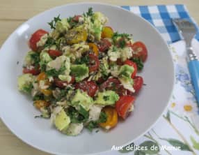 Salade d'avocat et tomates cerises au thon et graines de chia