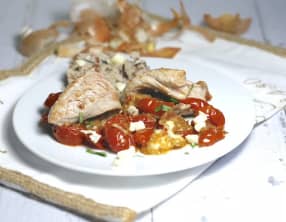 Aiguillettes de veau aux tomates confites et mozzarella