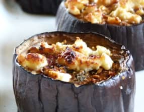 Aubergines confites feta et miel