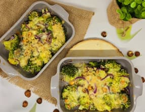 Gratin de brocolis au boursin et noisettes