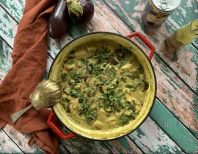 Curry vert d'aubergines et poulet