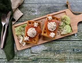 Gaufres au potimarron, truite fumée