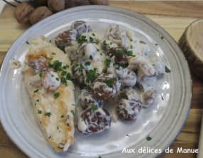 Blanc de poulet aux girolles et châtaignes