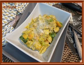 Conchiglioni aux poireaux à la sauce béchamel au potimarron