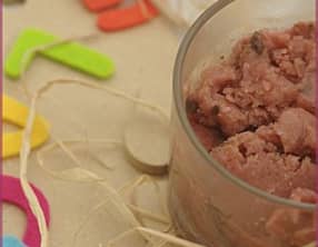 Sorbet au melon et à la fraise aux pépites de chocolat et éclats d'amandes