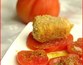 Coeurs de boeuf à l'huile d'olive vanillée et citronnée avec sa feta panée
